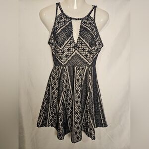 Free People Black & Ivory Lace Skater Dress Size 4 Open Back Zip